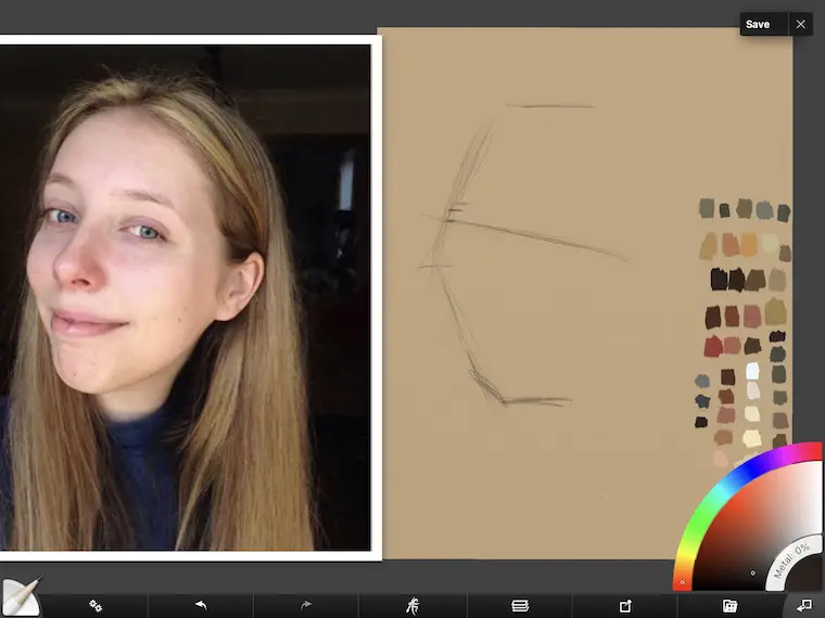 Paint on the iPad step-by-step portrait in ArtRage step 1