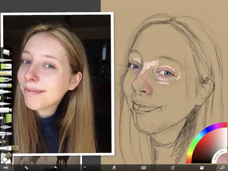 Paint on the iPad step-by-step portrait in ArtRage painting step 2