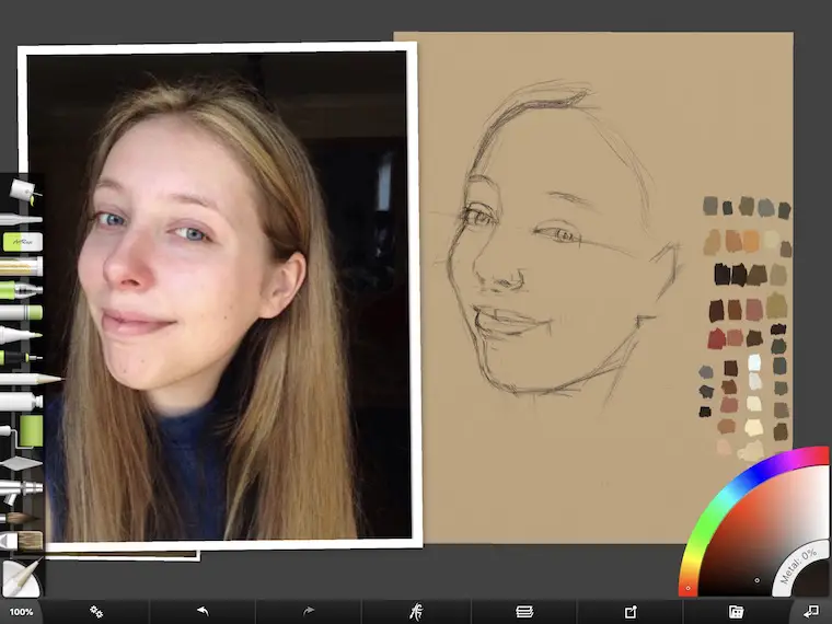 Paint on the iPad step-by-step portrait in ArtRage step 5
