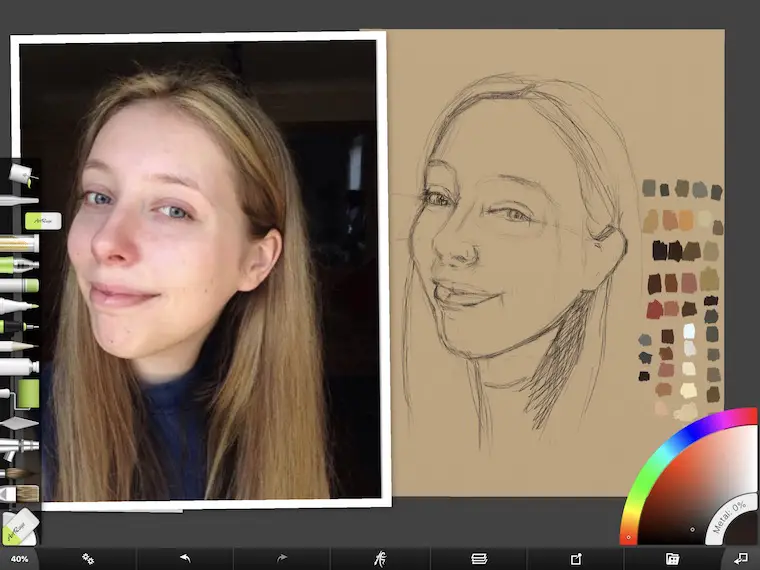 Paint on the iPad step-by-step portrait in ArtRage step 7