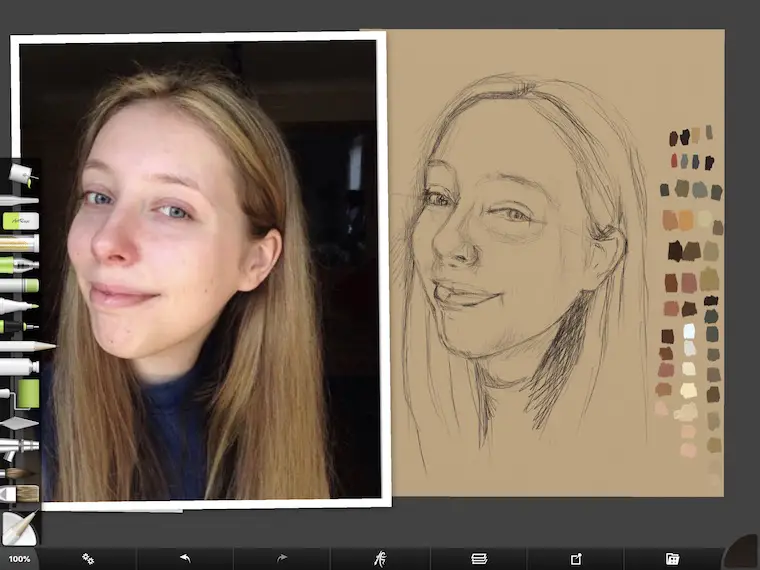 Paint on the iPad step-by-step portrait in ArtRage step 8