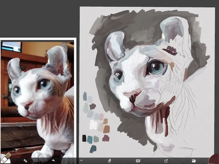 Painting a cat step by step in ArtRage featuring Remy the Gargoyle Sphynx hairless cat step 5