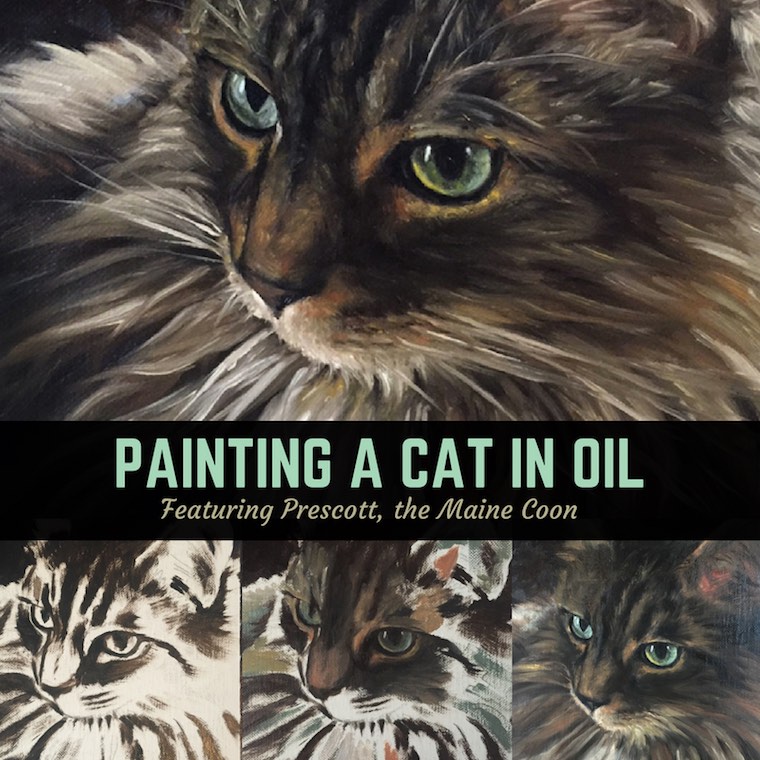 Painting A Cat In Oil Featuring Prescott, A Maine Coon