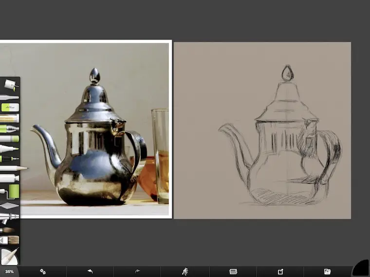 tips for painting digitally in ArtRage pencil drawing teapot