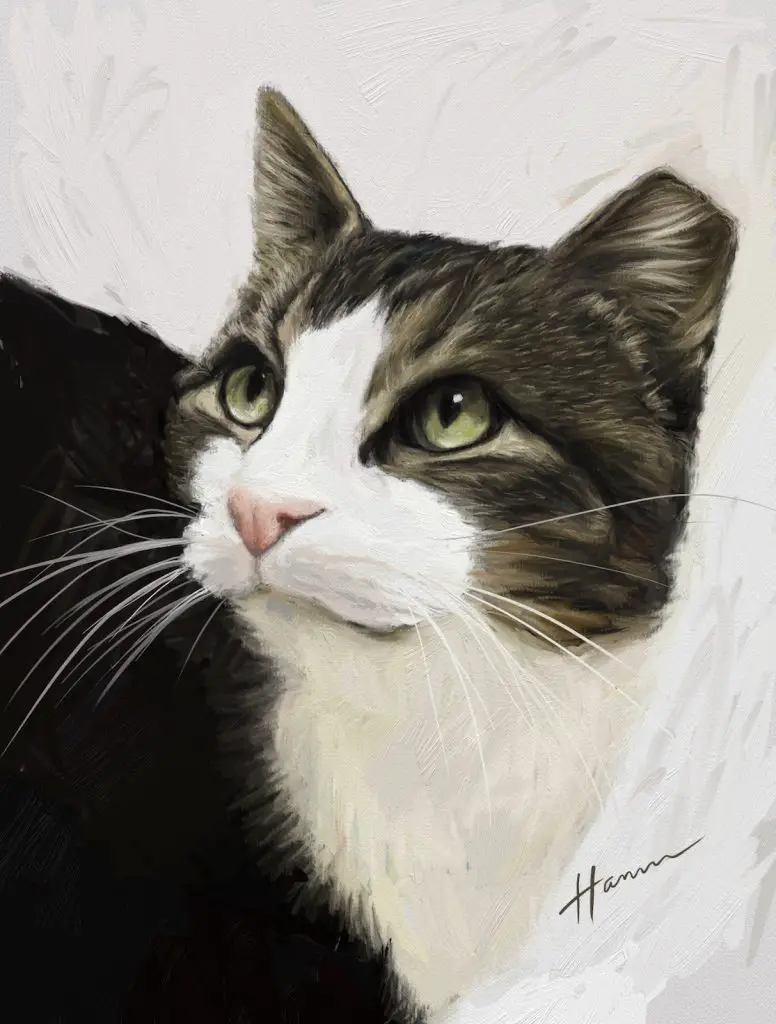 Final finished portrait digital oil painting of Tippy the cat