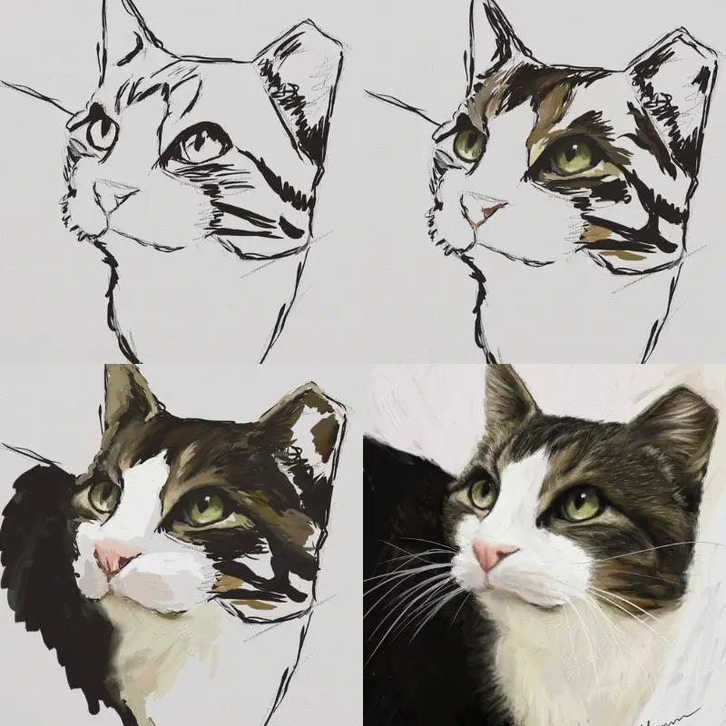 Tippy cat digital portrait progression