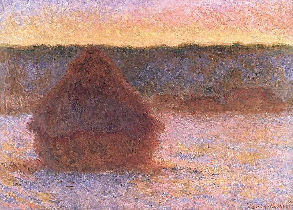 monet haystacks at sunset frosty weather