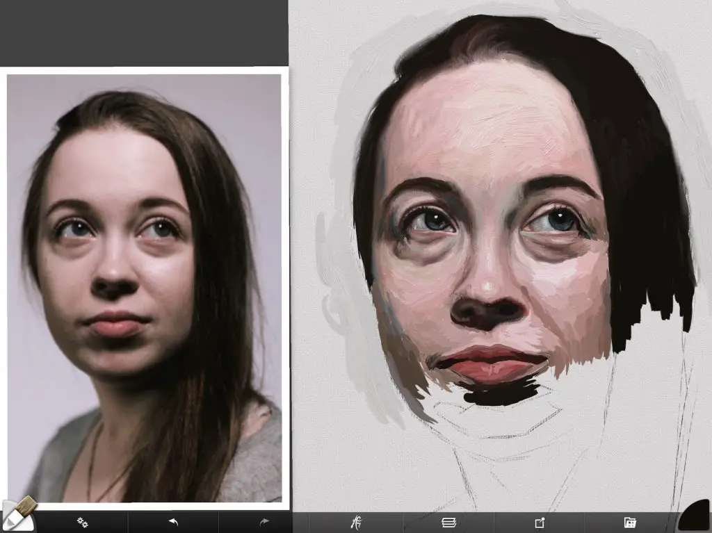 Digital portrait painting finishing form on lips and cheeks